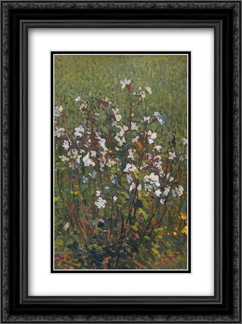 White Flowers in the Field 18x24 Black Ornate Wood Framed Art Print Poster with Double Matting by Martin, Henri