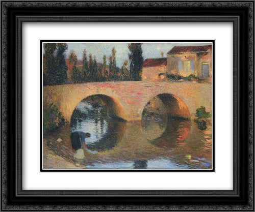 Woman Washing Clothes in River 24x20 Black Ornate Wood Framed Art Print Poster with Double Matting by Martin, Henri