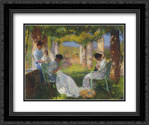 Women Sewing 24x20 Black Ornate Wood Framed Art Print Poster with Double Matting by Martin, Henri
