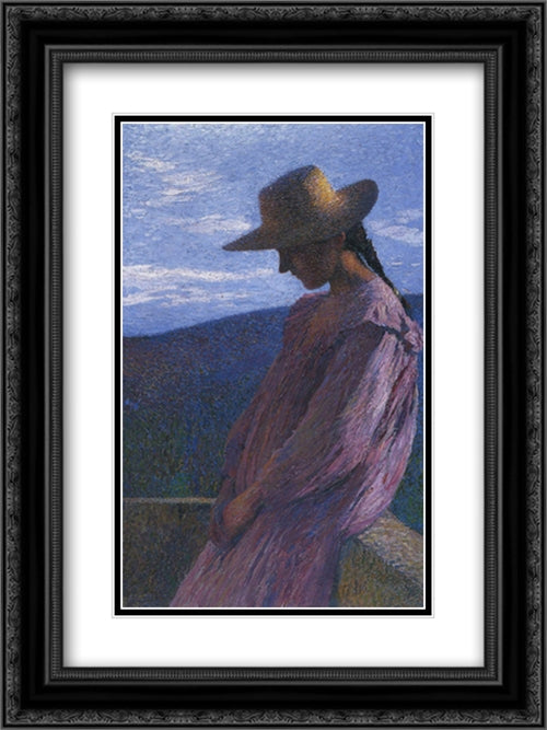 Young girl seated 18x24 Black Ornate Wood Framed Art Print Poster with Double Matting by Martin, Henri