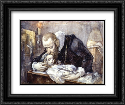 Jan Kochanowski over the dead body of his daughter 24x20 Black Ornate Wood Framed Art Print Poster with Double Matting by Matejko, Jan