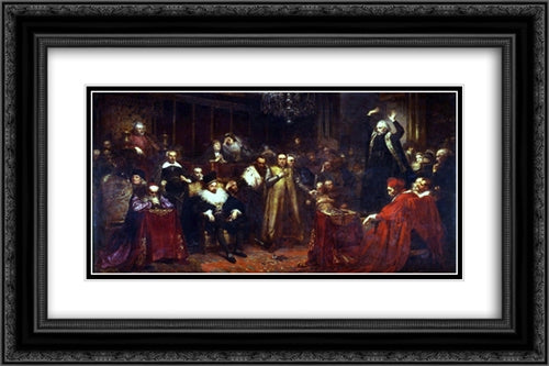 Skarga`s Sermon 24x16 Black Ornate Wood Framed Art Print Poster with Double Matting by Matejko, Jan