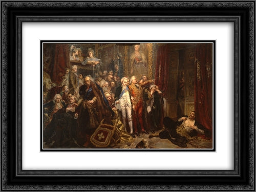 The Fall of Poland 24x18 Black Ornate Wood Framed Art Print Poster with Double Matting by Matejko, Jan