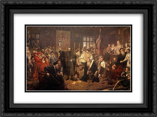 The Union of Lublin 24x18 Black Ornate Wood Framed Art Print Poster with Double Matting by Matejko, Jan