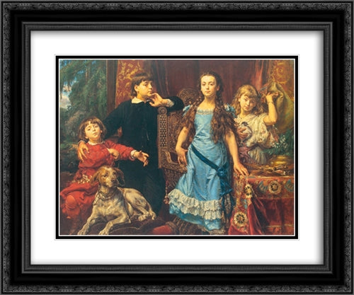 Portrait of the artist`s four children 24x20 Black Ornate Wood Framed Art Print Poster with Double Matting by Matejko, Jan