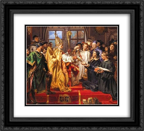 Founding of the Lubranski Academy in Poznan 22x20 Black Ornate Wood Framed Art Print Poster with Double Matting by Matejko, Jan