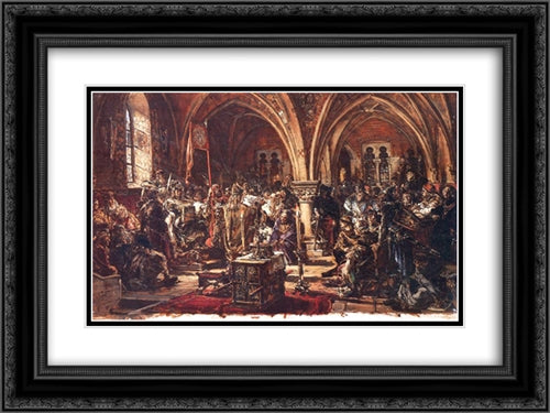 The First Sejm, Recording of laws A D 1182 24x18 Black Ornate Wood Framed Art Print Poster with Double Matting by Matejko, Jan