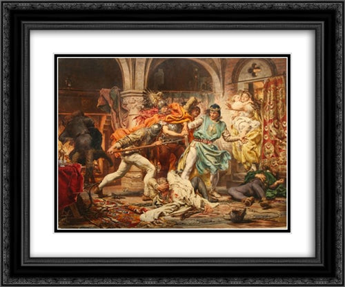 Death of King Przemysl II 24x20 Black Ornate Wood Framed Art Print Poster with Double Matting by Matejko, Jan