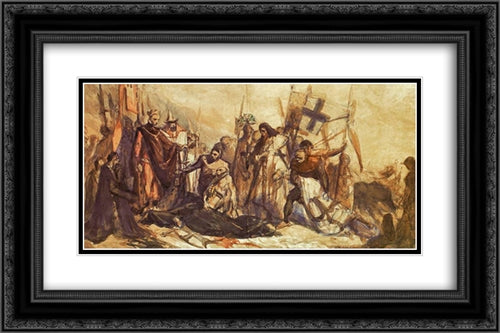 Grunwald battlefield 24x16 Black Ornate Wood Framed Art Print Poster with Double Matting by Matejko, Jan