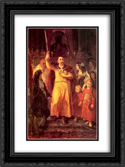 Jan III Sobieski 18x24 Black Ornate Wood Framed Art Print Poster with Double Matting by Matejko, Jan