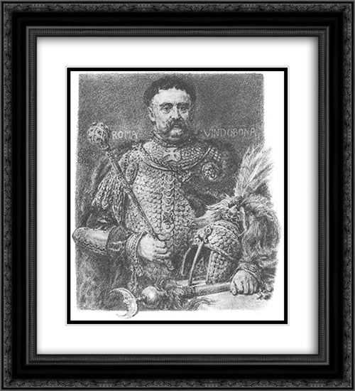 Jan Sobieski, portraited in a parade scale armour 20x22 Black Ornate Wood Framed Art Print Poster with Double Matting by Matejko, Jan