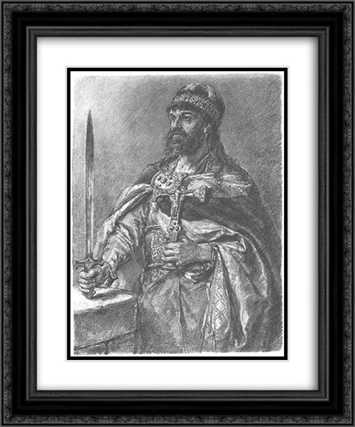 Mieszko 20x24 Black Ornate Wood Framed Art Print Poster with Double Matting by Matejko, Jan