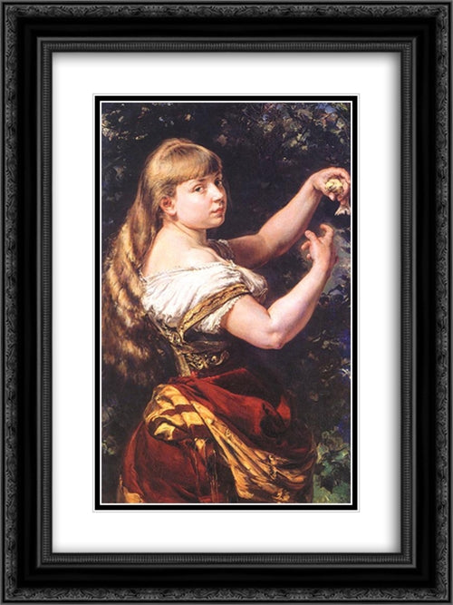 Portrait of a daughter Beata 18x24 Black Ornate Wood Framed Art Print Poster with Double Matting by Matejko, Jan