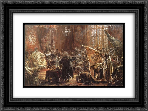 Shuiskiis czars at the Seym in Warsaw 24x18 Black Ornate Wood Framed Art Print Poster with Double Matting by Matejko, Jan