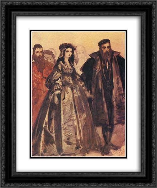 Sigmund and Barbara 20x24 Black Ornate Wood Framed Art Print Poster with Double Matting by Matejko, Jan