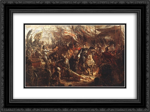 Sobieski Sending Message of Victory to the Pope 24x18 Black Ornate Wood Framed Art Print Poster with Double Matting by Matejko, Jan