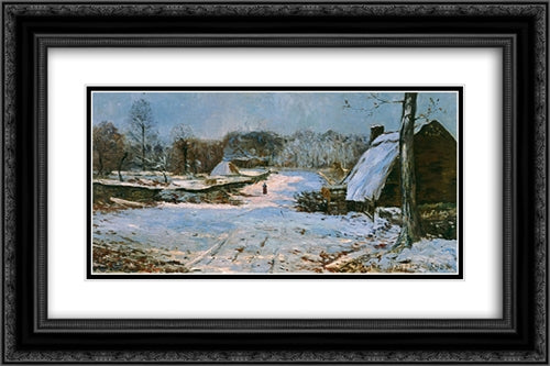 Cottages in the Snow 24x16 Black Ornate Wood Framed Art Print Poster with Double Matting by Maufra, Maxime