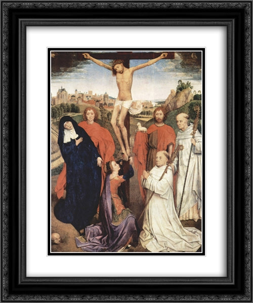 Crucifixion 20x24 Black Ornate Wood Framed Art Print Poster with Double Matting by Memling, Hans
