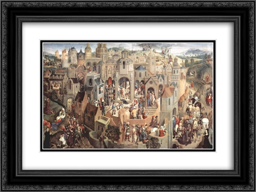 The Passion 24x18 Black Ornate Wood Framed Art Print Poster with Double Matting by Memling, Hans
