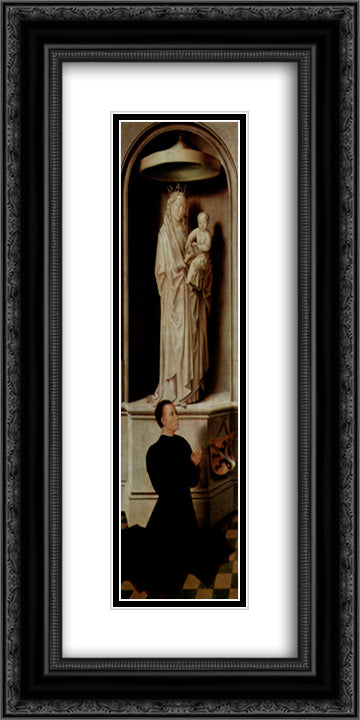 View of The Last Judgement with its panels closed, depicting the donors, Angelo di Jacopo Tani and his wife, Caterina de Tanagli 12x24 Black Ornate Wood Framed Art Print Poster with Double Matting by Memling, Hans