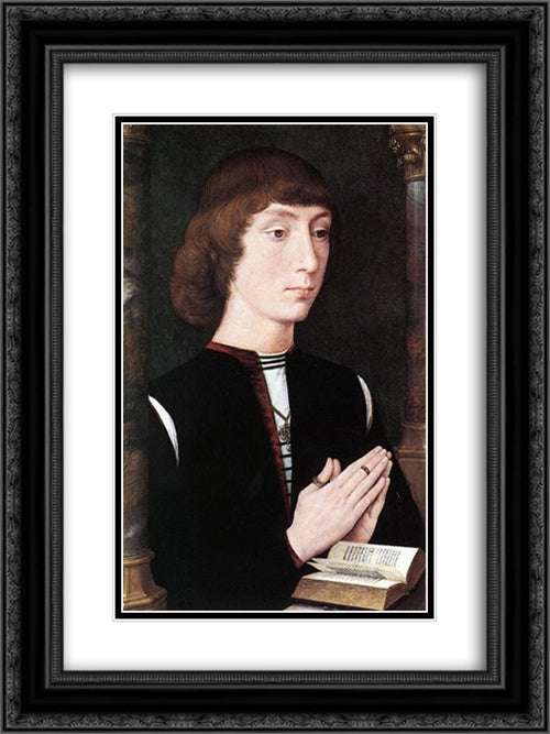 Young Man at Prayer 18x24 Black Ornate Wood Framed Art Print Poster with Double Matting by Memling, Hans