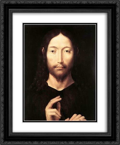 Christ Giving His Blessing 20x24 Black Ornate Wood Framed Art Print Poster with Double Matting by Memling, Hans