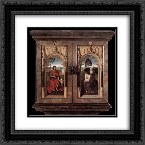 Triptych of Jan Floreins closed 20x20 Black Ornate Wood Framed Art Print Poster with Double Matting by Memling, Hans