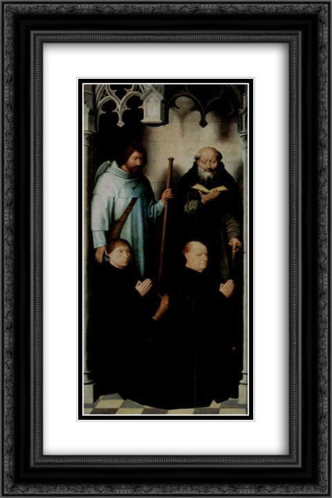 Triptych of the Mystical Marriage of St. Catherine of Alexandria, The founder Jacob de Kueninc and Anthony Seghers 16x24 Black Ornate Wood Framed Art Print Poster with Double Matting by Memling, Hans