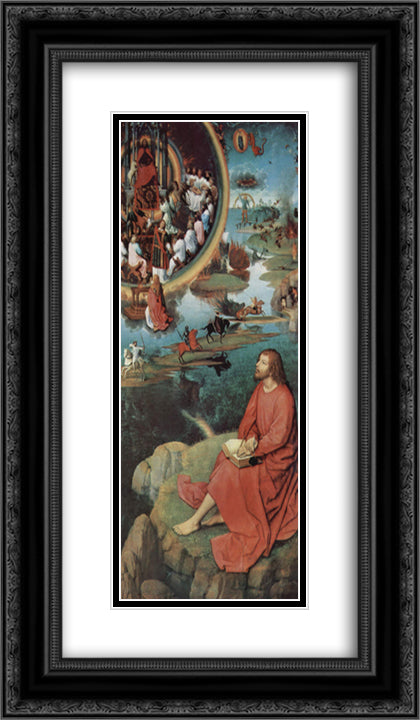 Triptych of the Mystical Marriage of St. Catherine of Alexandria, right wing, scene of St. John the Evangelist in Patmos 14x24 Black Ornate Wood Framed Art Print Poster with Double Matting by Memling, Hans