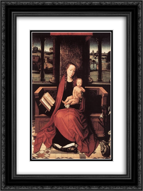 Virgin and Child Enthroned 18x24 Black Ornate Wood Framed Art Print Poster with Double Matting by Memling, Hans