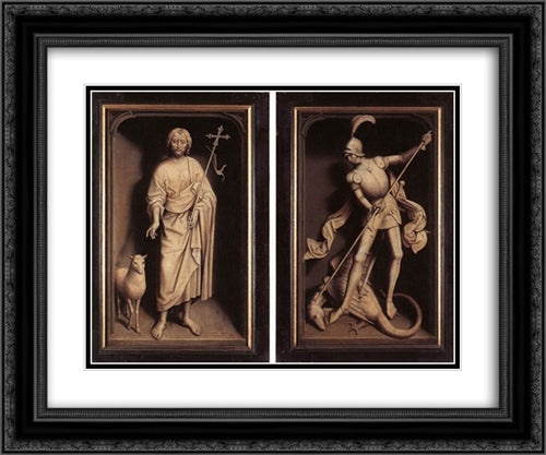 Triptych of the Family Moreel (closed) 24x20 Black Ornate Wood Framed Art Print Poster with Double Matting by Memling, Hans