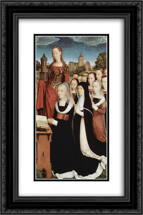 riptych of Willem Moreel, right wing, the founder Barbara van Vlaenderbergh, wife of Willem Moreel, the daughters and the St. Barbara 16x24 Black Ornate Wood Framed Art Print Poster with Double Matting by Memling, Hans