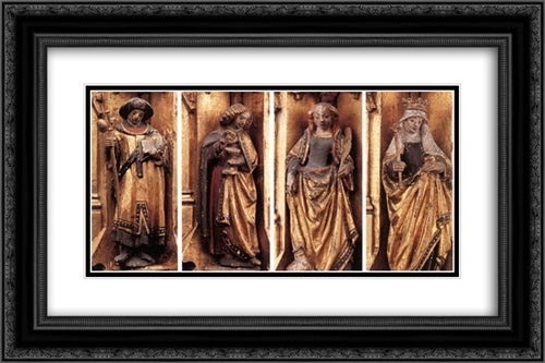 St. Ursula Shrine: Figures 24x16 Black Ornate Wood Framed Art Print Poster with Double Matting by Memling, Hans