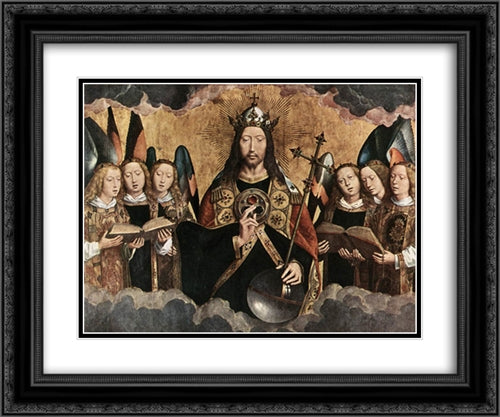 Christ Blessing, central panel from a triptych from the Church of Santa Maria la Real, Najera 24x20 Black Ornate Wood Framed Art Print Poster with Double Matting by Memling, Hans