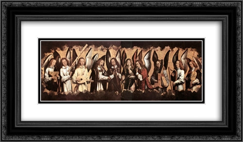 Five Angels Playing Musical Instruments, left hand panel from a triptych from the Church of Santa Maria la Real, Najera 24x14 Black Ornate Wood Framed Art Print Poster with Double Matting by Memling, Hans