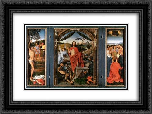 The Resurrection, central panel from the Triptych of the Resurrection 24x18 Black Ornate Wood Framed Art Print Poster with Double Matting by Memling, Hans