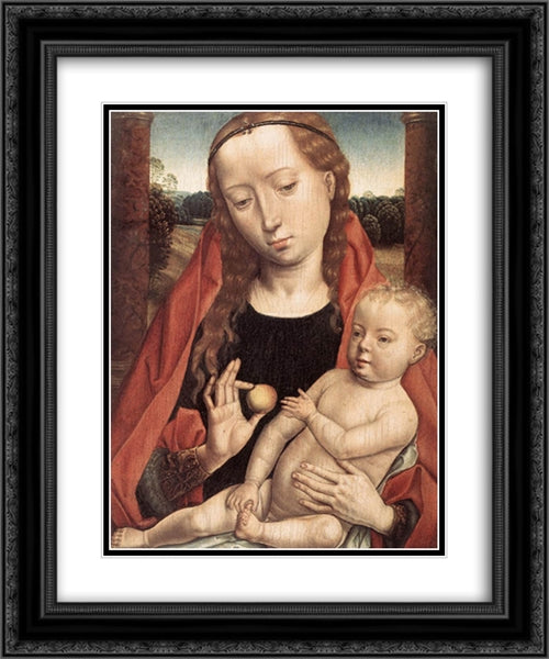 Virgin with the Child Reaching for his Toe 20x24 Black Ornate Wood Framed Art Print Poster with Double Matting by Memling, Hans
