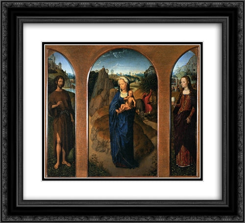 The Rest on the Flight into Egypt 22x20 Black Ornate Wood Framed Art Print Poster with Double Matting by Memling, Hans