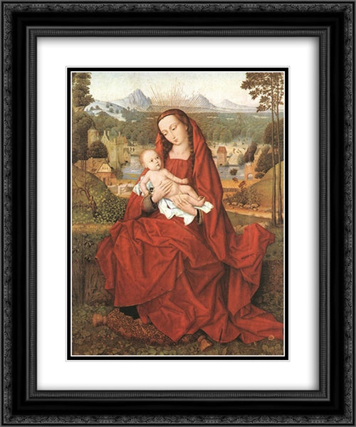 Virgin and Child 20x24 Black Ornate Wood Framed Art Print Poster with Double Matting by Memling, Hans