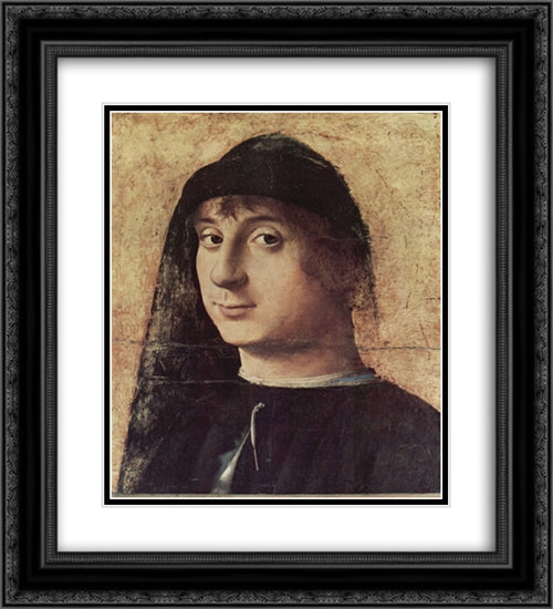 Portrait of a Man 20x22 Black Ornate Wood Framed Art Print Poster with Double Matting by Messina, Antonello da
