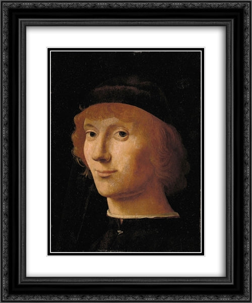 Portrait of a Man 20x24 Black Ornate Wood Framed Art Print Poster with Double Matting by Messina, Antonello da