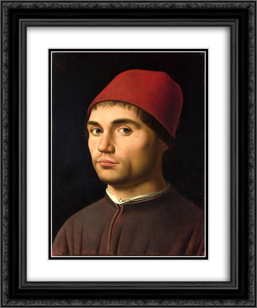 Portrait of a Man 20x24 Black Ornate Wood Framed Art Print Poster with Double Matting by Messina, Antonello da