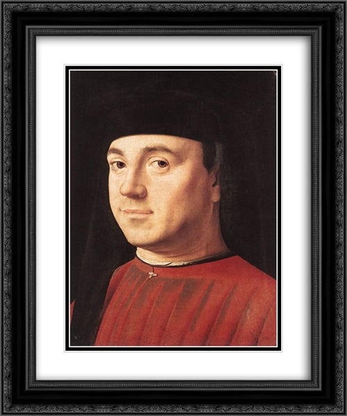 Portrait of a Man 20x24 Black Ornate Wood Framed Art Print Poster with Double Matting by Messina, Antonello da