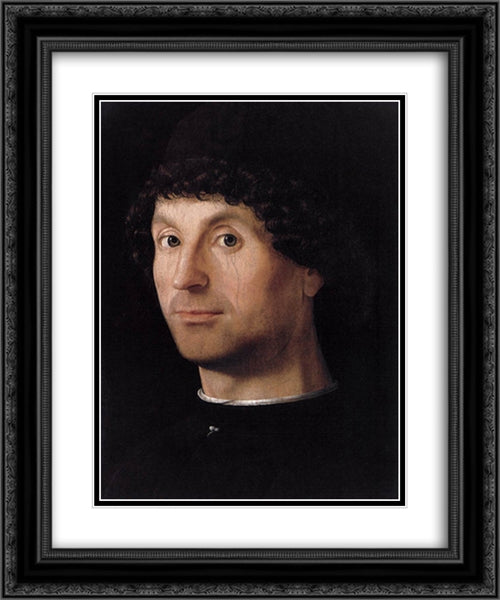 Portrait of a Man 20x24 Black Ornate Wood Framed Art Print Poster with Double Matting by Messina, Antonello da
