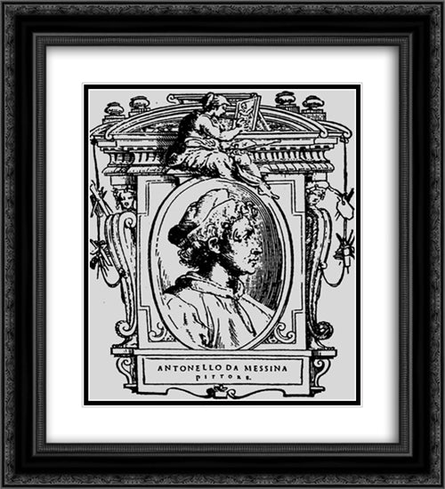 Painter (Self-portrait) 20x22 Black Ornate Wood Framed Art Print Poster with Double Matting by Messina, Antonello da