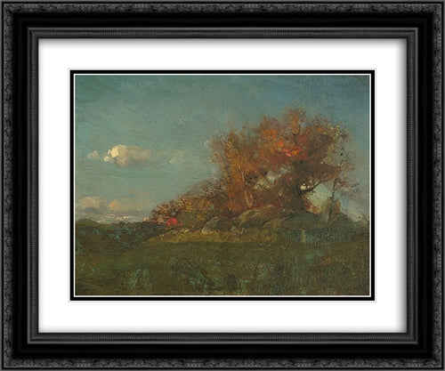 The Fire of Autumn 24x20 Black Ornate Wood Framed Art Print Poster with Double Matting by Metcalf, Willard
