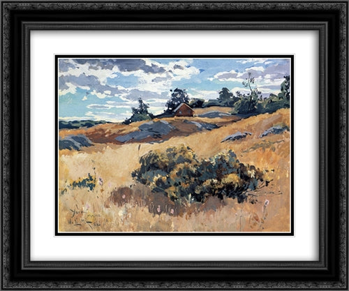 York, Maine, 24x20 Black Ornate Wood Framed Art Print Poster with Double Matting by Metcalf, Willard