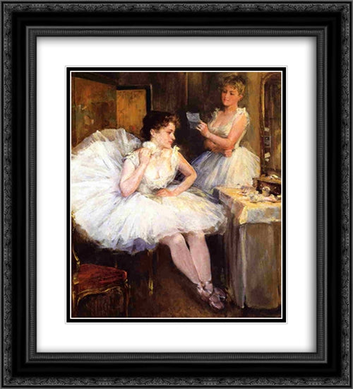 The Ballet Dancers aka The Dressing Room 20x22 Black Ornate Wood Framed Art Print Poster with Double Matting by Metcalf, Willard