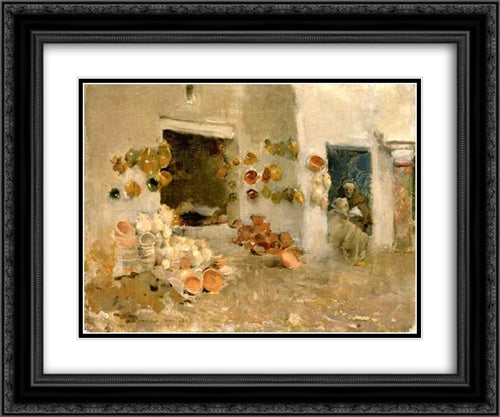 Pottery Shop at Tunis 24x20 Black Ornate Wood Framed Art Print Poster with Double Matting by Metcalf, Willard