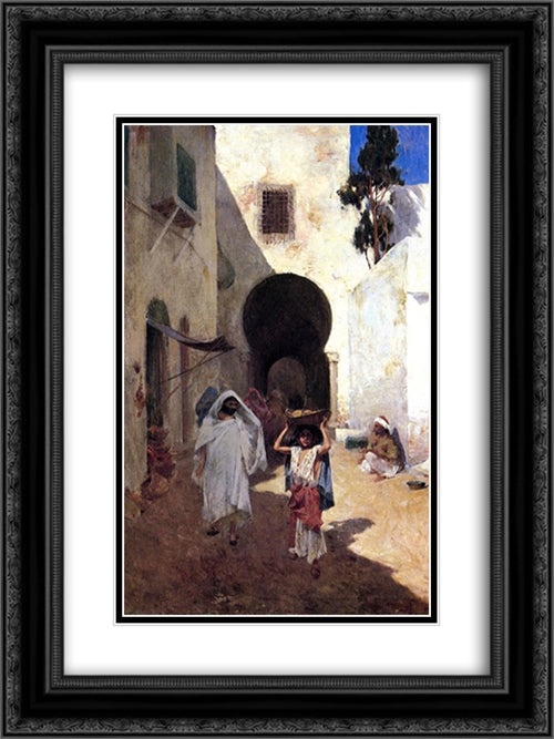 Street Scene Tangiers 18x24 Black Ornate Wood Framed Art Print Poster with Double Matting by Metcalf, Willard